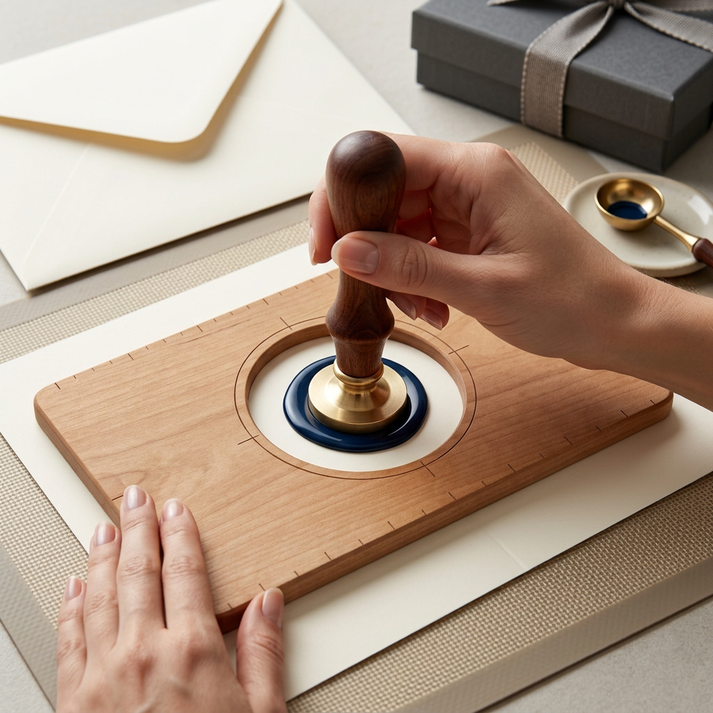 RowanKeel Wide-Stamp Alignment Ruler | Oversized Wooden Positioning Card for Large Wax Seal Dies