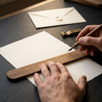 RowanKeel Calligraphy Line-Guide & Seal Ruler | Vintage Wooden Ruler with Wax Seal Circle Guides